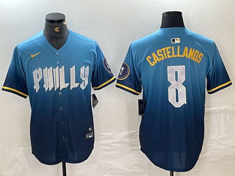 Men Philadelphia Phillies #8 Castellanos Blue City Edition Nike 2024 MLB Jersey style 1->youth mlb jersey->Youth Jersey